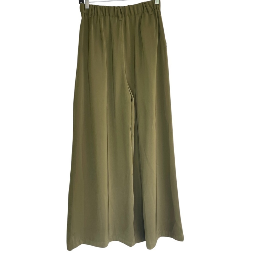Tronjori Women's Small Green Wide Flare Leg Dress Pants High Waist Palazzo Pants - Picture 3 of 13